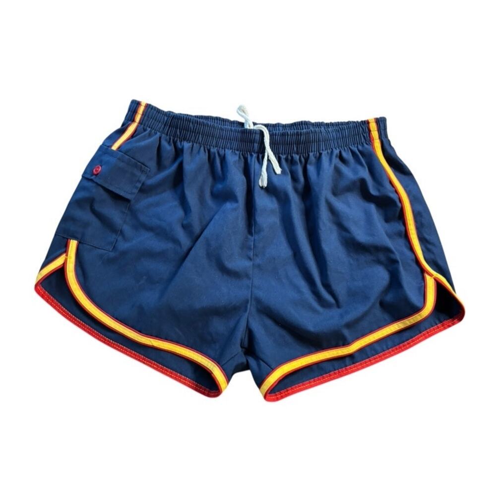 Vintage Vtg Towncraft Swim Shorts Blue w Red Yellow TRIM Bathing Suit Trunks Med